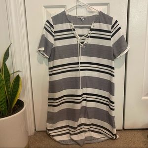 Express black white striped lace up dress